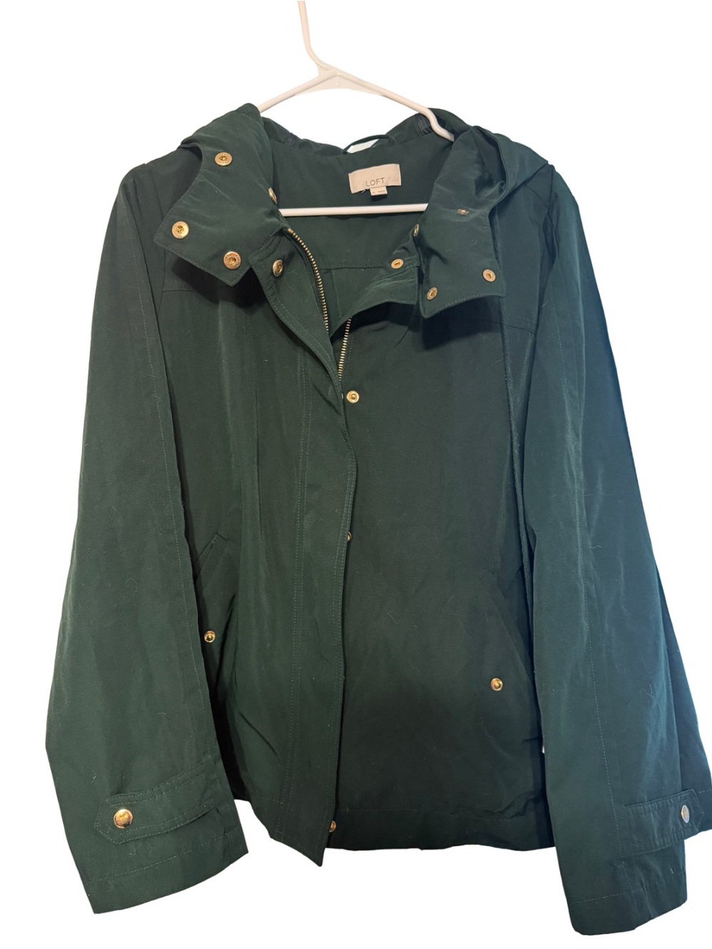 LOFT Forest Green Hooded Utility Jacket with Gold-Tone Hardware